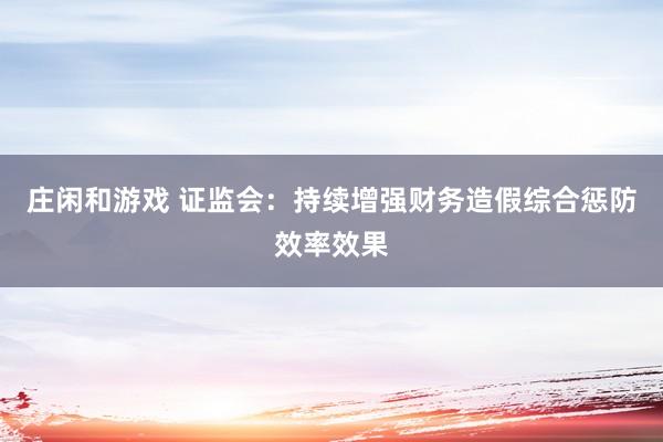 庄闲和游戏 证监会：持续增强财务造假综合惩防效率效果