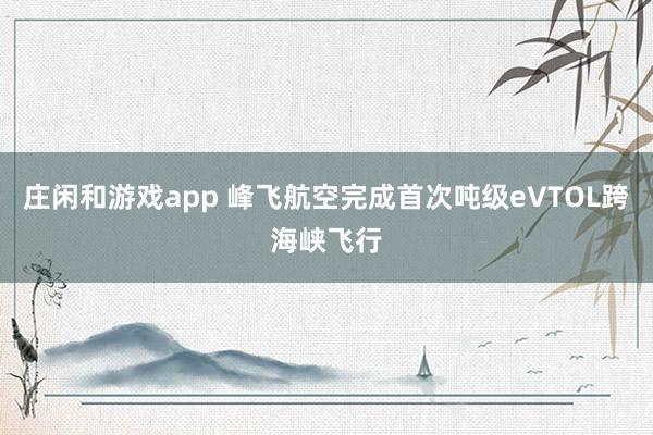 庄闲和游戏app 峰飞航空完成首次吨级eVTOL跨海峡飞行