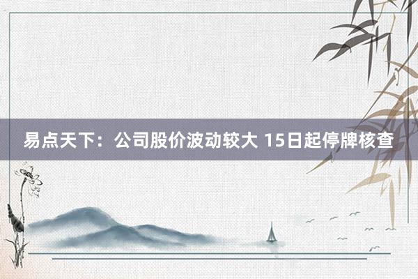 易点天下：公司股价波动较大 15日起停牌核查