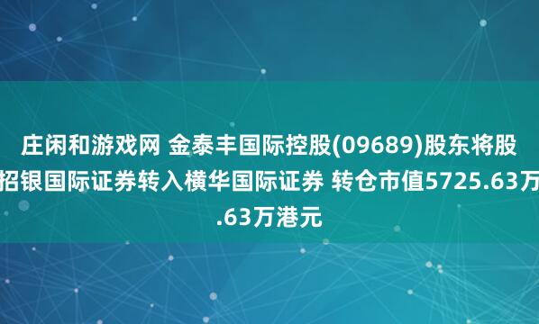 庄闲和游戏网 金泰丰国际控股(09689)股东将股票由招银国际证券转入横华国际证券 转仓市值5725.63万港元