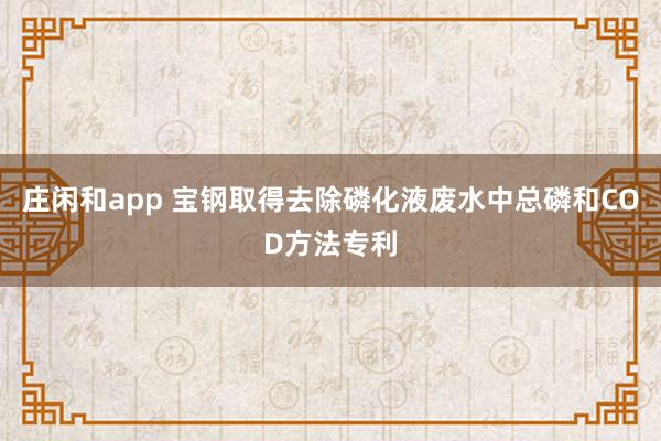 庄闲和app 宝钢取得去除磷化液废水中总磷和COD方法专利
