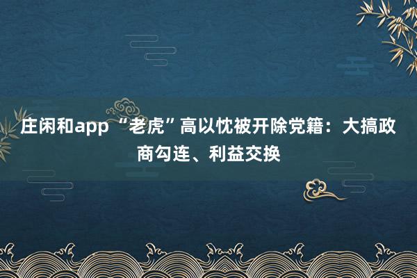 庄闲和app “老虎”高以忱被开除党籍：大搞政商勾连、利益交换