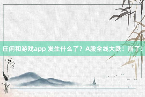 庄闲和游戏app 发生什么了？A股全线大跌！崩了！