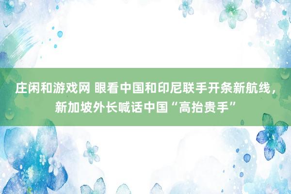 庄闲和游戏网 眼看中国和印尼联手开条新航线，新加坡外长喊话中国“高抬贵手”