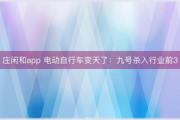 庄闲和app 电动自行车变天了：九号杀入行业前3