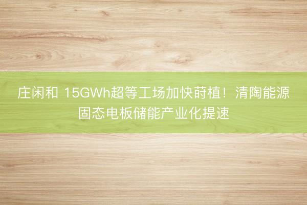 庄闲和 15GWh超等工场加快莳植！清陶能源固态电板储能产业化提速
